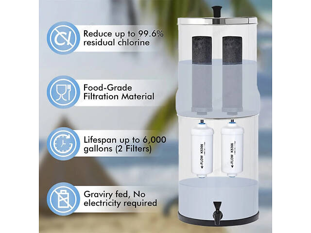 Гравітаційний фільтр для води 8.5 л, два вугільні стрижневі фільтри зі сріблом - Фото 6