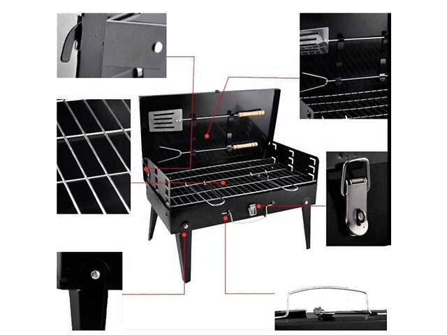 Гриль мангал раскладной Portable Barbecue Grill + решётка, лопатка и вилка - Фото 4