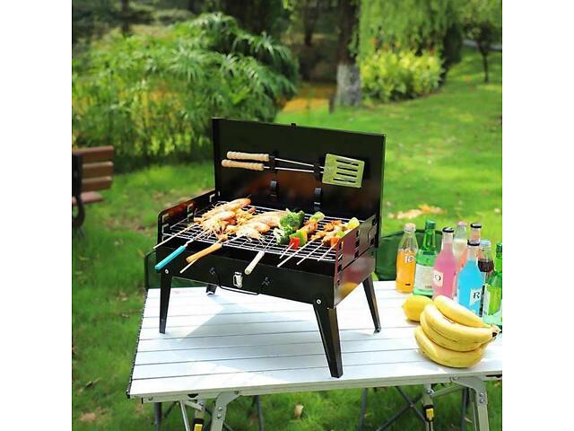 Гриль мангал раскладной Portable Barbecue Grill + решётка, лопатка и вилка - Фото 5