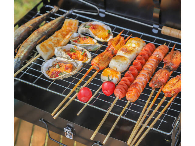 Гриль мангал раскладной Portable Barbecue Grill + решётка, лопатка и вилка - Фото 8
