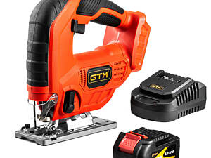 GTM Лобзик акум. JS18/65 18В, 0-2500об/хв, Quick Fix, дерево/кол.мет/сталь-65/10/6мм, +акум. 4Аг, зарядний пристрій