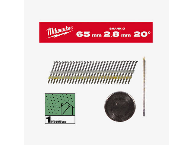 Гвозди реечные MILWAUKEE с круглой головкой, 20°/65мм / RS / B / SC1 (2000шт) - Фото NaN Гвозди реечные MILWAUKEE с круглой головкой, 20°/65мм / RS / B / SC1 (2000шт) - Фото NaN