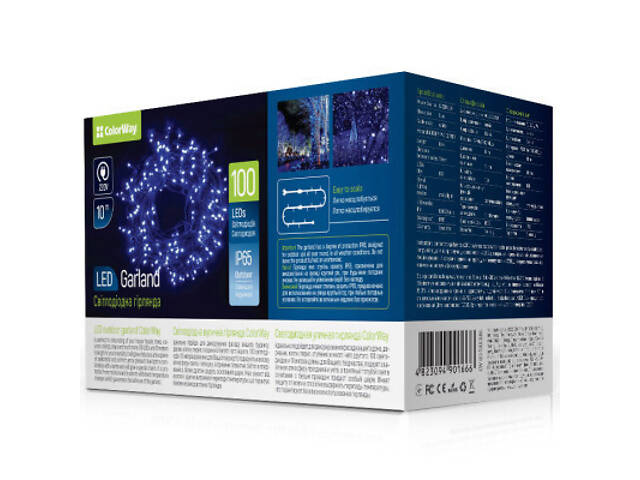 Гірлянда ColorWay IP65 10м 100Led блакитне світло (CW-GO-100L10BL) - Фото 1