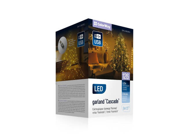 Гірлянда ColorWay Каскад LED 126 9 x 1.5 м 8 функцій (CW-G-126L91CU) - Фото 1