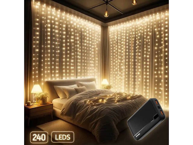 Гірлянда ColorWay Штора занавес 3 x 2 м 240 LED USB теплий колір (CW-GW-240L32U) - Фото 8