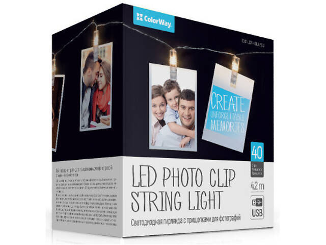 Гирлянда ColorWay Светодиодная с прищепками для фото 40 LED/4.2M USB (CW-LCP-40L42BU) - Фото 1