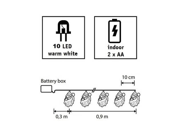 Гирлянда Luca Lighting Санта, струна 1,2 м, 10 LED теплий білий, 2АА (8720362642305) - Фото 3