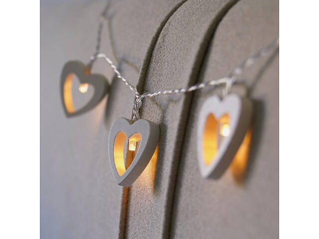 Гірлянда на батарейках дерев'яні сердечки Niki Light новорічний декор 20 лед 3 м тепло білий (Батарейки в комплекті) - Фото 4