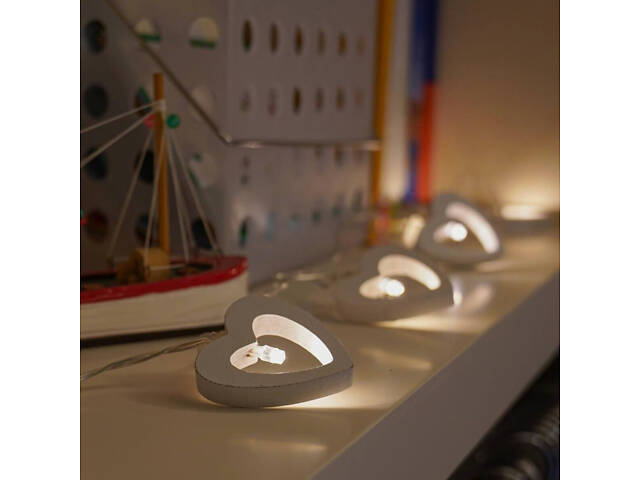 Гірлянда на батарейках дерев'яні сердечки Niki Light новорічний декор 20 лед 3 м тепло білий (Батарейки в комплекті) - Фото 5