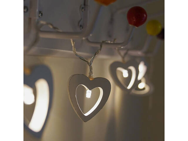 Гірлянда на батарейках дерев'яні сердечки Niki Light новорічний декор 20 лед 3 м тепло білий (Батарейки в комплекті) - Фото 6