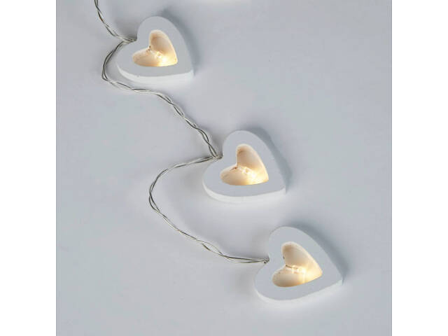 Гірлянда на батарейках дерев'яні сердечки Niki Light новорічний декор 20 лед 3 м тепло білий (Батарейки в комплекті) - Фото 7