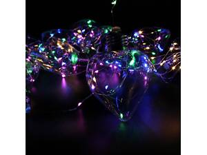 Гирлянда штора лампочки Сердце 3х1.5м 150 лед (10 нитей по 8 см) медный провод Мульти