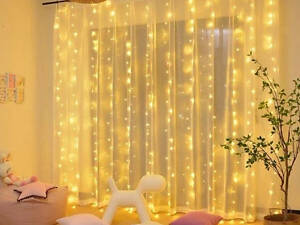 Гирлянда штора Водопад 3х2 м 400 LED (прозрачный шнур, с переходником) Золотой свет