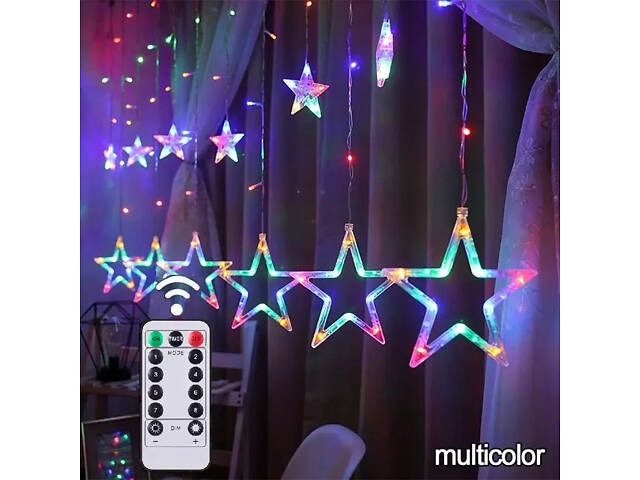 Гірлянда штора Зірки Зорепад 3м Мультиколір на пульті дистанційного керування - Фото 3
