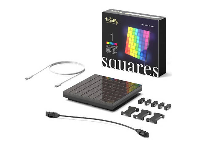 Гірлянда Twinkly Smart LED Squares 1 Starter Panel, RGB LED, USB-C, Black 16х16см (TWQ064STW-01-BUSB) - Фото 1