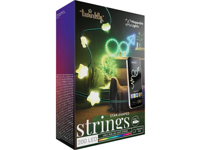 Гірлянда Twinkly Smart LED Strings USB 200 LED-лампочок у формі зірки RGB, Зелений дріт, USB-C 12м (TWKS200RGB-G) - Фото 8