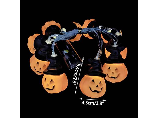 Гірлянда у вигляді Хелловінських гарбузів RESTEQ 1.5 м — світлодіодна прикраса з теплим світлом для тематичних вечірок. - Фото 2