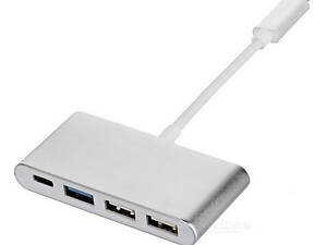 Хаб Type-C алюмінієвий, 2xUSB 2.0 + 1xUSB 3.0 + Type-C, White, Blister