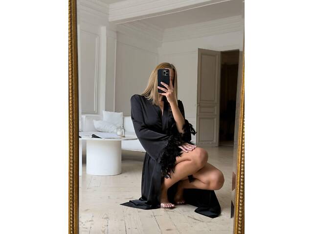 Халат чорний DO3695 - Фото 4