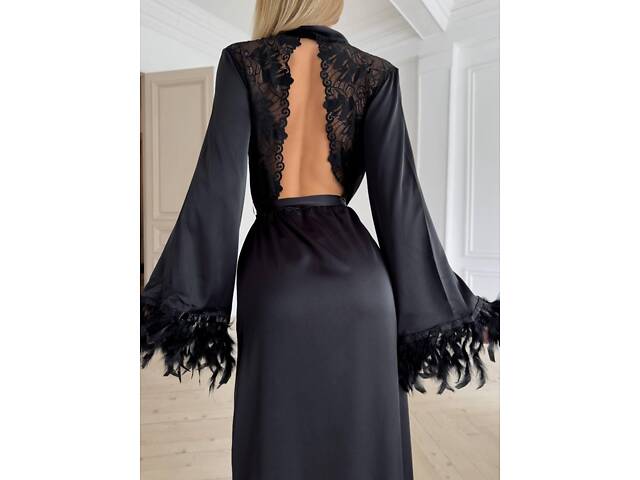 Халат чорний DO3695 - Фото 5