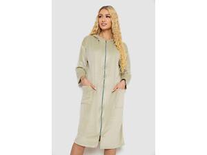 Халат жіночий велюровий на блискавці, колір світло-оливковий, 238R101-1