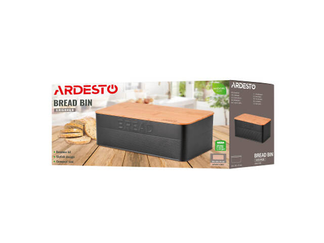 Хлібниця Ardesto Midori 33х18х12см, метал, бамбук, чорний (AR0912BB) - Фото 2