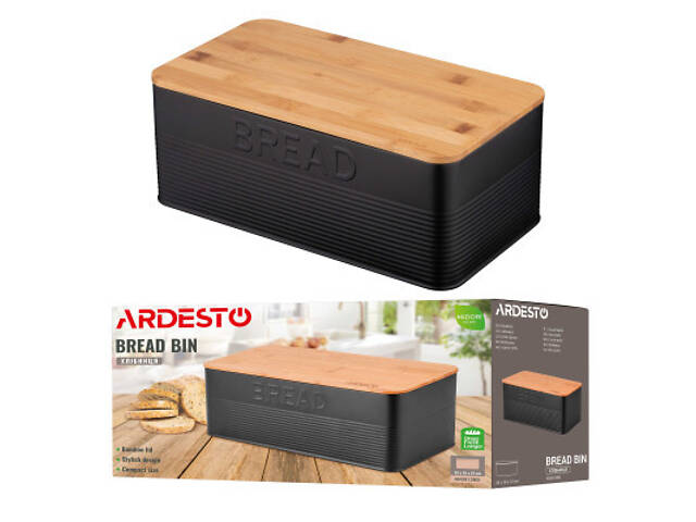 Хлібниця Ardesto Midori 33х18х12см, метал, бамбук, чорний (AR0912BB) - Фото 3