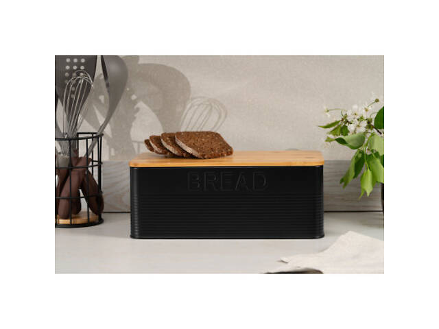 Хлібниця Ardesto Midori 33х18х12см, метал, бамбук, чорний (AR0912BB) - Фото 4