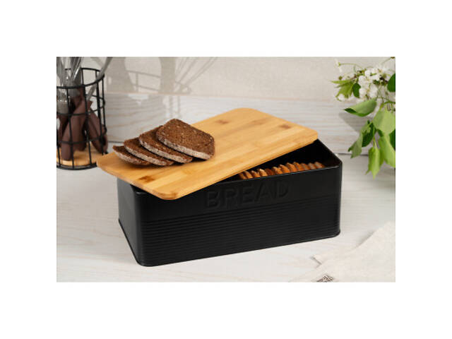 Хлібниця Ardesto Midori 33х18х12см, метал, бамбук, чорний (AR0912BB) - Фото 5