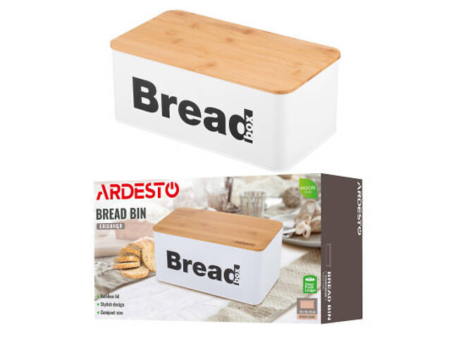 Хлебница Ardesto Midori 33х18х13см, метал, бамбук, білий (AR0912WB) - Фото 6