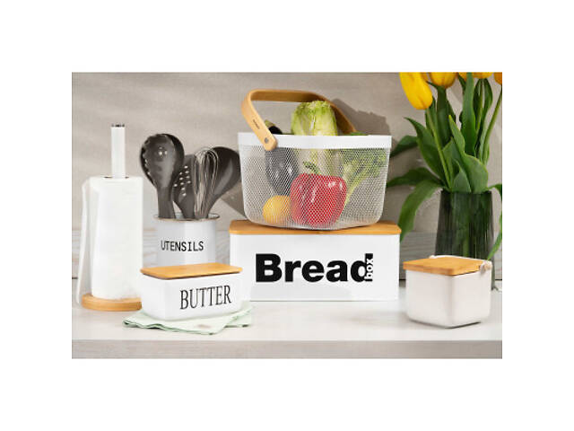 Хлебница Ardesto Midori 33х18х13см, метал, бамбук, білий (AR0912WB) - Фото 8