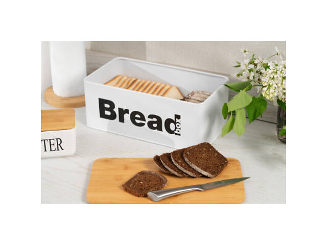 Хлебница Ardesto Midori 33х18х13см, метал, бамбук, білий (AR0912WB) - Фото 9