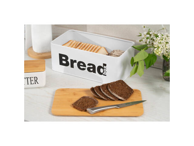 Хлебница Ardesto Midori 33х18х13см, метал, бамбук, білий (AR0912WB) - Фото 10