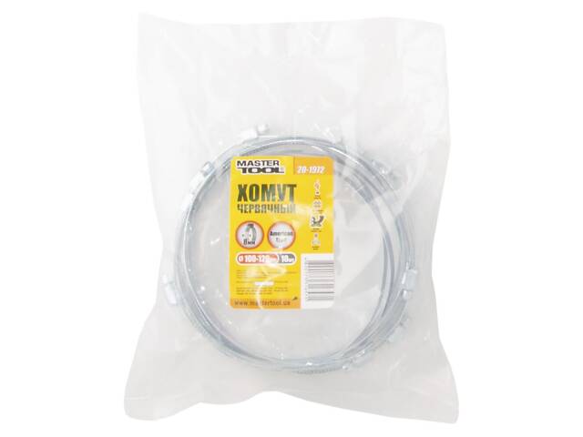 Хомут черв'ячний MASTERTOOL American type W1 8.0 мм Ø 100-120 мм 10 шт 20-1972 - Фото 2