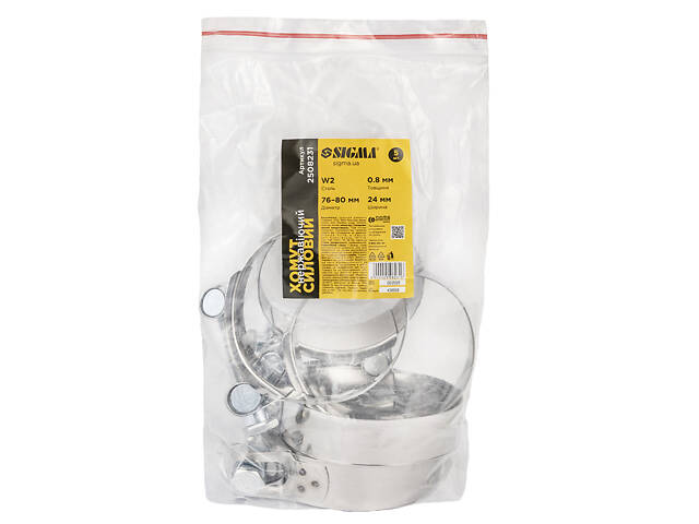 Хомут силовий нержавіючий 24мм Ø76-80мм (КРАТНО 5шт) SIGMA (2508231) - Фото 5