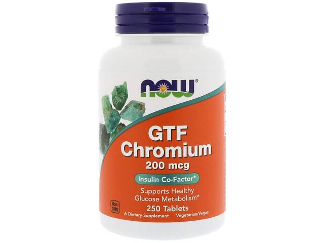 Хром, GTF Chromium, Now Foods, 200 мкг, 250 таблеток - Фото 1