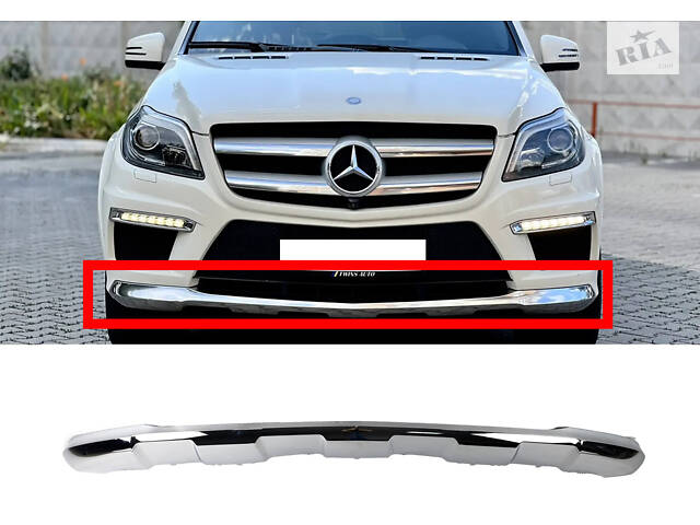 Хром накладка переднього бампера на Mercedes GL-Class X166 2012-2015 року