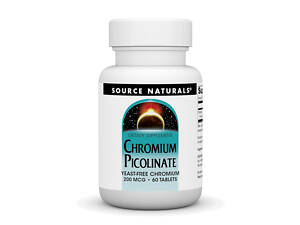Хром Пиколинат Source Naturals Chromium Picolinate 200 mcg Yeast Free - 60 tabs