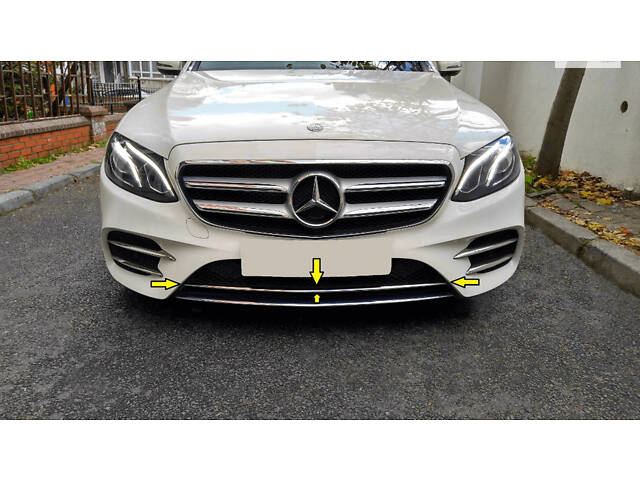 Хром полоска на передний бампер 2016-2020 (нерж) для Mercedes E-сlass W213 - Фото 1