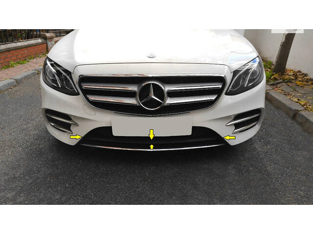 Хром полоска на передний бампер 2016-2020 (нерж) для Mercedes E-сlass W213 - Фото 2