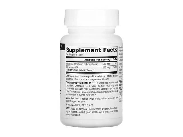 Хром Source Naturals ChromeMate® Chromium GTF 200 mcg Yeast Free 240 tabs (1086-2023-10-5275) - Фото 2