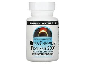 Хром ультра пиколинат, Chromium Picolinate, Source Naturals, 500 мкг, 120 таблеток
