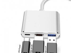 Hub адаптер из Type-c в HDMI 3in1 для ПК DVD HDTV (для отображения медиа файлов на ТВ)