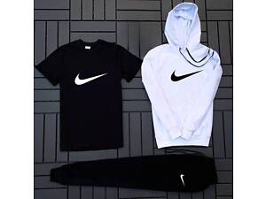 Худі Білий + футболка Чорна + штани Лого Nike