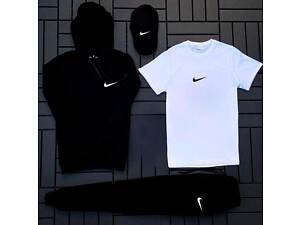 Худі Чорний + чорні штани + біла футболка + чорна кепка