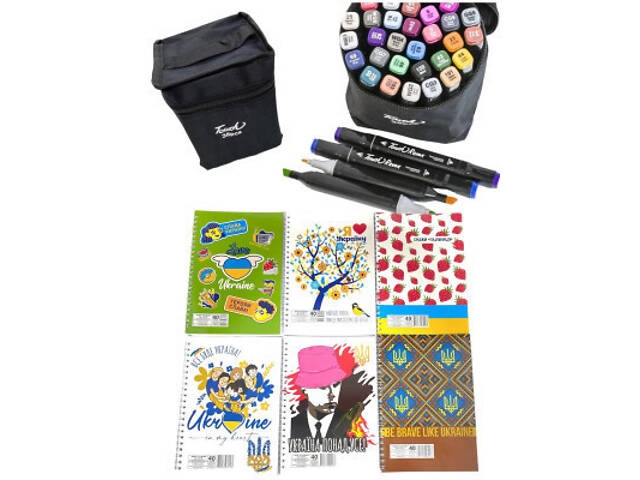 Художній маркер Touch двосторонній скетч маркерів 36 шт у чохлі + блокнот А5 (40 л) в асортименті для дівчаток (X - Фото 1