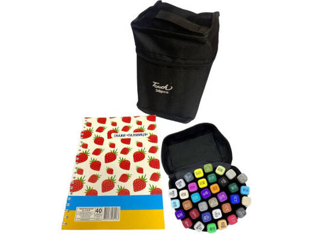 Художній маркер Touch двосторонній скетч маркерів 36 шт у чохлі + блокнот А5 (40 л) в асортименті для дівчаток (X - Фото 2