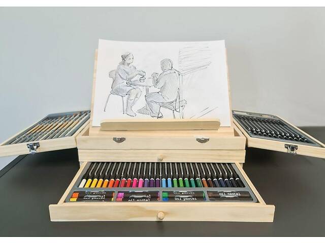 Художній набір для малювання Kruzzel 19179 (83 предмети, дерев'яна валіза, вбудований мольберт) - Фото 5