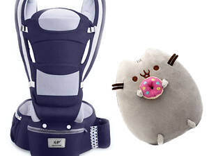 Хипсит, Эрго-рюкзак, кенгуру переноска Baby Carrier 6 в 1 Темно-Синий и Пушин кэт с пончиком (vol-1386)