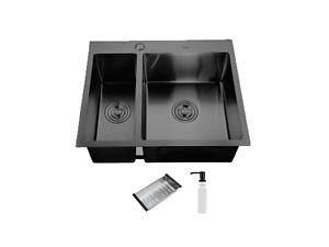 ID 575 485-B мойка двойная 575x485x215мм, (3.0/0.8мм), сифон, дозатор. корзина, PVD Black {1/1}